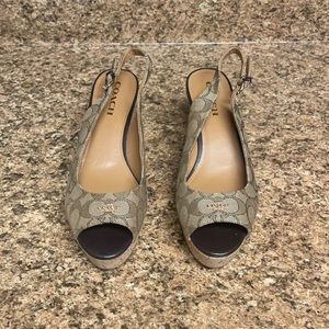 Coach Tan Ferry Signature Wedge Sandal Slingback